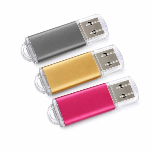 3 Stück USB Stick 4GB High Speed USB 2.0 Speicherstick 4GB WISEORANGE | inklusive Beschriftungsetiketten mit LED-Anzeige für PC/Laptop/Autoradio/TV (Rosenrot, Gold, Grau)