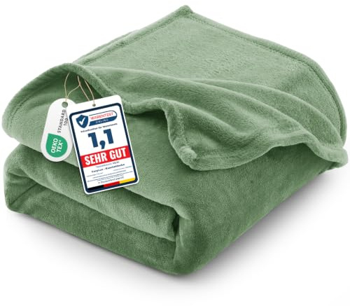 CozyLux Kuscheldecke Flauschig Decke 230x270 cm Grün | OEKO-TEX 100, 260 g/m² XXL Große Flanell Sofa Decke für Frauen, Geschenke zum Geburtstag für Mama, warme Deko für das Zuhause