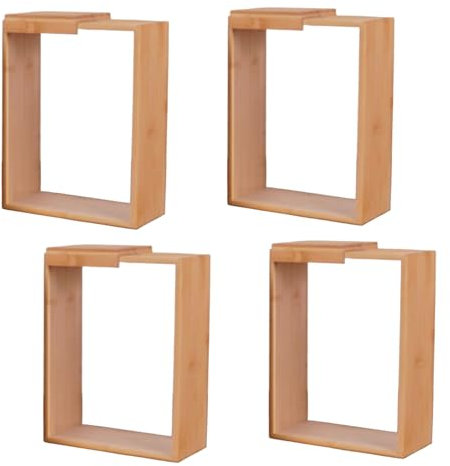 4pcs Rangement de conteneurs de céréales, distributeur riz en bois en bois bambou 9x7x3 pouces avec couvercles amovibles, rangement cuisine transparent pour collation, riz, farine, pâtes