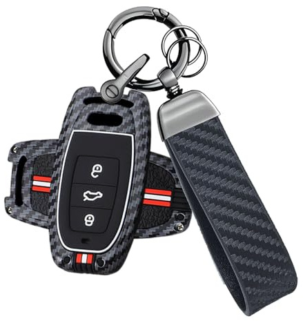 ATFIGII Schlüsselhülle Kompatibel mit Audi A6 C7 4G A4 S4 RS4 A5 A7 A8 Q5 Q8 R8 S5 S6 S7 RS5 RS6 RS7 Schlüsselschutz Carbon Autoschlüssel Hülle Schlüsselanhänger 3 Tasten Keyless A-Schwarz