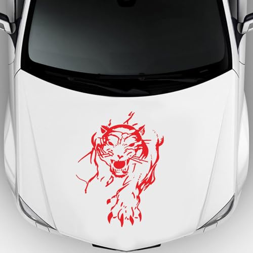 Tiger Totem Auto Motorhaube Aufkleber,Coole Vinyl Grafik Dekorative Aufkleber für Autos/LKW/SUVs(Rot)