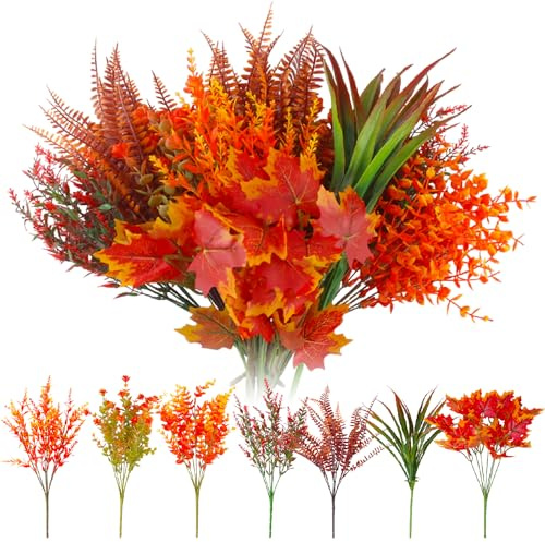 chenyu 10 Stücke Bündel Künstliche Herbststrauß | Maple Leaf Orchid Art Autumn Interior Decoration für Desktop Balkon Garten Thanksgiving Herbst Deko Herbstblumen