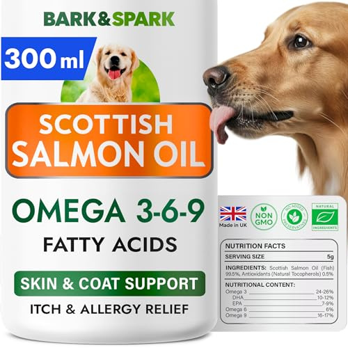 Scottish Salmon Oil - Natural Omega 3 Fish Oil Liquid Supplement for Dogs | Made in UK - Skin&Coat Support, Itch & Allergy Relief, Hip & Joint, Immune & Heart Health - EPA+DHA Fatty Acids, 16 oz