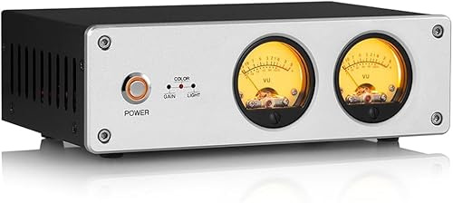 NGARY Dual Analog VU Meter Amplifier, RGB Sound Level Indicator Audio Switcher Box with DB Panel Display, Brightness/Color/Gain Adjustable for Tube Amps, Home Audio Component