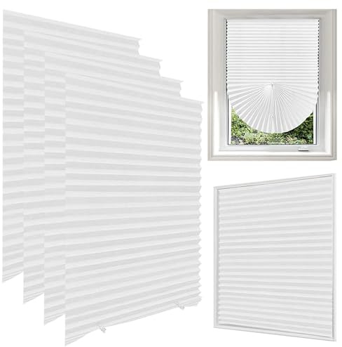 Lotvic 4 Pack Temporary Blinds, 60x150CM Stick on Blinds, Easy to Cut and Fit, No Drill Blind for Windows, Door, Kitchen, Bathroom, Bedroom Blackout Thermal Privacy Protection (White, Light Filtering)