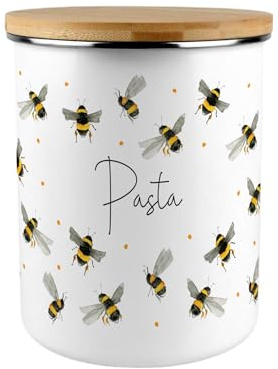 Purely Home Scattered Bees Pasta Canister - Bumblebee Large Enamel Kitchen Food Storage Container/Gifts for Bee Lovers