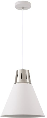 GTV - Pendelleuchte GIANNI Hängelampe Deckenlampe E27 weiß silber Metall Lampenschirm 32 cm höhenverstellbar Esszimmer Wohnzimmer Küche modern skandinavisch