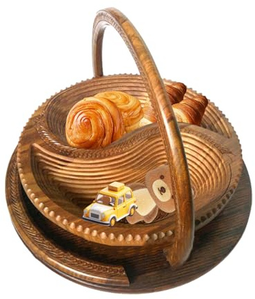 Cestas plegables para pan y frutos secos, cesta plegable de frutas secas, 4 piezas, cesta de fruta plegable para mesa de cocina, frutero de madera para caramelos, frutas, frutos secos