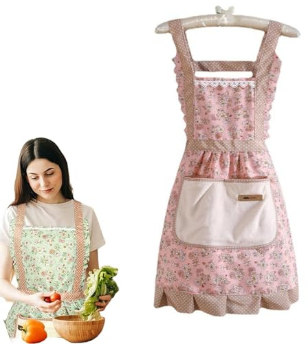 JcvPot Kochschürze Damen, Schürze Damen Mit Taschen, Verstellbare Kittelschürze Damens, Praktische Küchenschürze Für Kirche, Haus, Restaurant, Cafe, Kochen, Backen