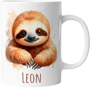 timalo Kindertasse mit Namen | Braunes Faultier | Personalisierte Keramik Tasse mit Tieren | für Kinder, Jungen & Mädchen – Geschenk, Geburtstagsgeschenk, Namensgeschenke, Kaffeetasse