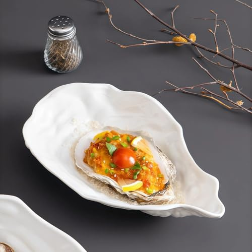 Vyloky Platos de cerámica para ostras, 4 tamaños diferentes, elegantes platos para servir ostras, entrantes y postres, ideal para fiestas y uso diario (7,5 pulgadas)