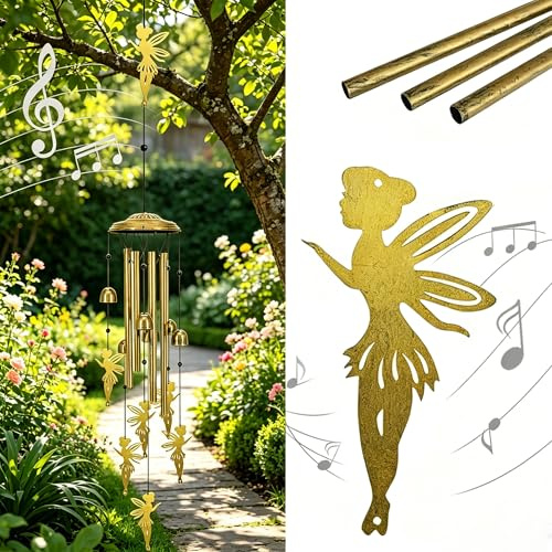 lifemet Fee Windspiel für Garten, Dekorative wetterfeste Außendekoration | Windspiel mit Feenmotiv, sanfte Klänge im Außenbereich, romantische Gartendeko und schönes Geschenk für Gartenliebhaber