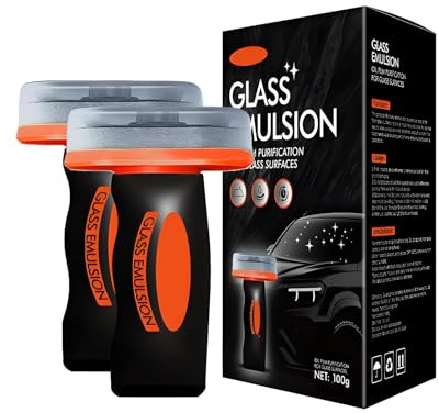 Car Glass Cleaner & Oil Film Remover, 100g Windscreen Cleaning Pad with Ergonomic Handle, Automotive Oil Film Cleaning Brush, Car Detailing & Care Kit (2, Black)