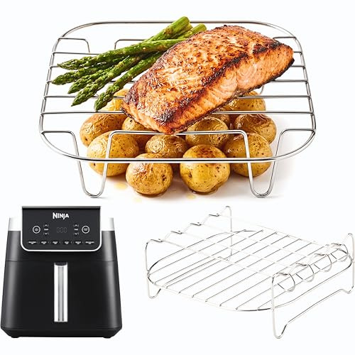 Ninja AF180UK Air Fryer Racks | 2× Stainless Steel Cooking Racks (Flat + Skewer) | 2-Tier Cooking Set | 304 Steel | AF180 Accessories | by iStock Kitchen