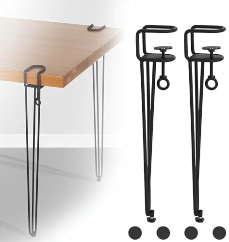 WATAOW 75CM Verstellbare Tischklemmer Füße 2er-Set | Schwarze Metall Haarnadel Tischbeine | Bohrfreie DIY Möbelbeine | Mit Bodenschutz(75cm/30)