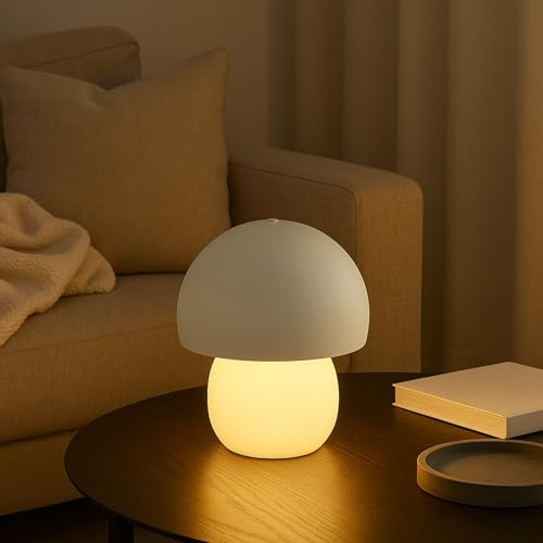 Lightbox LED Akku Tischleuchte, Ø 20 cm, Höhe 24 cm, 230 Lumen, 2700 | LED Akku Tischleuchte, Ø 20 cm, Höhe 24 cm, 230 Lumen, 2700 Kelvin, Wireless Charging, USB, 3 Stufen Touchdimmer, weiß matt,