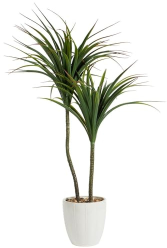 wilko Artificial Dragon Tree in Ceramic Pot, 115cm, Faux Plant with White Container