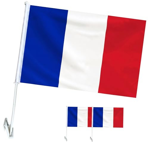 YESAH 2P Drapeau de Voiture France pour Coupe du Monde 2026,30x45cm, Drapeaux Français pour Fenêtre de Voiture, Imperméables, Décoration Auto pour Supporters, Matchs et Événements Sportifs