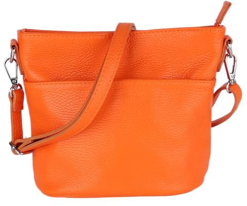 MIRROSI Damen Umhängetasche, Crossbody Bag, Echtleder I Made in Italy (1 Tasche 1 oder 2 Gurt(e)), 24x18x12cm (BXHXT) Mittelgroß (Basic Version (mit 1 Ledergurt): Orange)