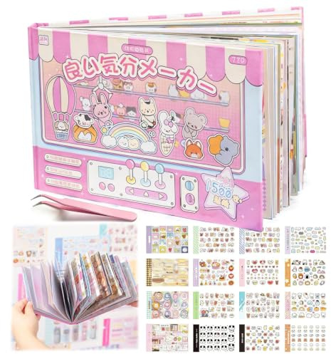 Cosblisvia Sticker DIY Stickerbuch Erwachsene, 1500+ Kawaii Stickerbuch 72 Seiten für Erwachsene, Jugendliche, Studenten, Scrapbook, Planer, Handyhülle, Geschenk