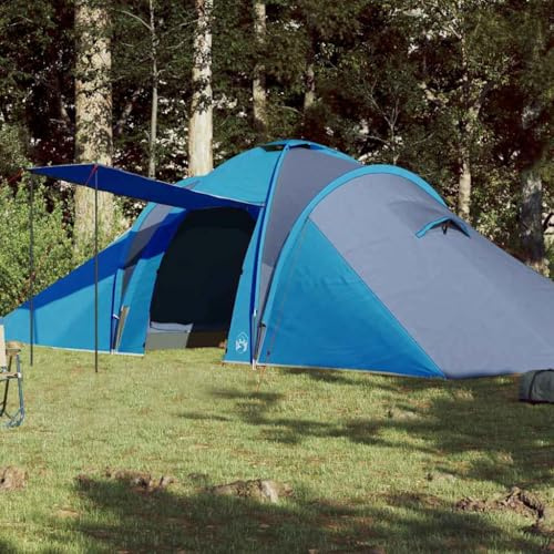Familienzelt Kuppelzelt für 6 Personen, blau, wasserdicht, mit abnehmbarem Doppeldach und Sonnenschutz, aus PU-beschichtetem Polyester, versiegelte Nähte, robuste Bodenmatte, Netzwände