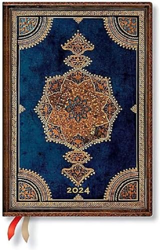 Paperblanks Flexi 12-Monatskalender 2024 Safawidisch Indigo, Day-at-a-Time - Midi (175 x 125), Deutsch