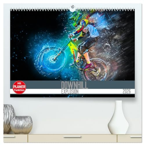 Downhill Explosion (hochwertiger Premium Wandkalender 2026 DIN A2 quer), Kunstdruck in Hochglanz: Zwölf einzigartig farbgewaltige Bilder von Downhillbikes und ihren Fahrern (CALVENDO Sport)