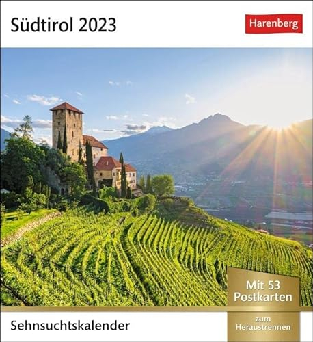 Südtirol Sehnsuchtskalender 2023. Kleiner Kalender mit Urlaubsfeeling für den Schreibtisch. Südtirols schönste Ausblicke in einem ... Aufhängen.: Wochenkalender mit 53 Postkarten
