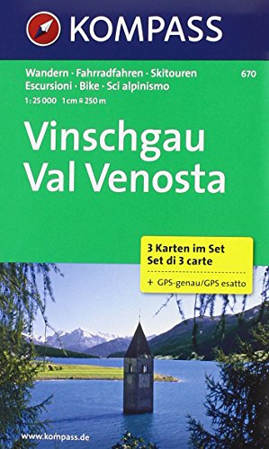 Vinschgau - Val Venosta: Wanderkarten-Set in der Schutzhülle mit Radrouten. GPS-genau. 1:25000 (KOMPASS Wanderkarte, Band 670)
