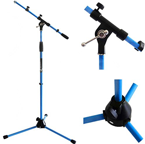 keepdrum MS106 BL Mikrofonständer Blau Mikrofonstativ mit Galgen u. Metall-Sockel