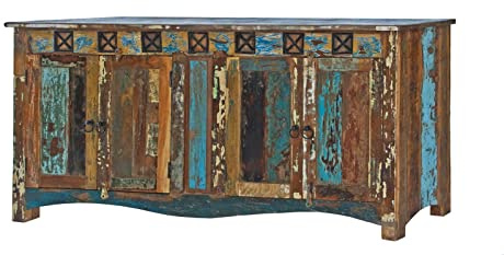 MASSIVMOEBEL24.DE | Nature of Spirit Sideboard 178x41x88 Indisches Altholz, Farbe:Mehrfarbig lackiert, Größe:178x42x88 cm (BxTxH)