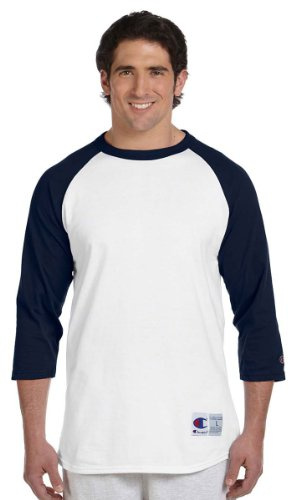 Champion Men's Raglan Baseball T-Shirt, White/Navy, Medium