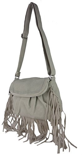 Franzi kleine Fransentasche E113, Umhängetasche Leder Optik (grau)
