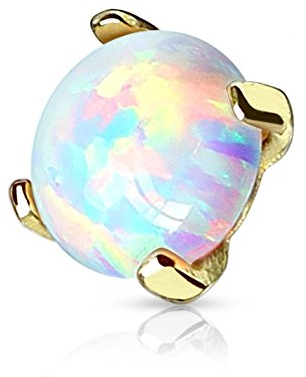 Paula & Fritz® Aufsatz-Dermal Anchor Echt-Gold 14 Karat Gelb-Gold 4mm Opal synth 1.6 Stab-dicke Haut-Anker Skin Diver Implantat Kugel