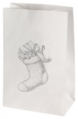 Geschenktasche Lichttüte weiß mit Motiv Nikolausstiefel Siebdruck silbergrau