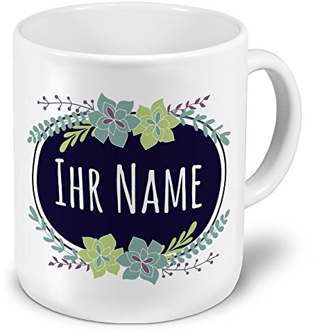 printplanet XXL Riesen-Tasse mit Namen personalisiert - Motiv Flowers - individuell gestalten - Namenstasse, Kaffeebecher, Becher, Mug