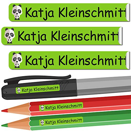 INDIGOS UG - Namensaufkleber Kinder Schule - 49x7 mm - personalisierbar - 086 - Panda - 88 Sticker - Namensschilder personalisiert - Aufkleber selbst gestalten - Stifte, KITA, Federmappe