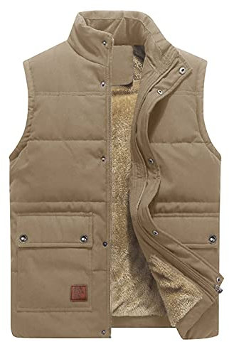 KEFITEVD Mens Body Warmers Fleece Lined Fishing Vest Windproof Sleeveless Jacket Winter Warm Gardening Gilets Khaki, M