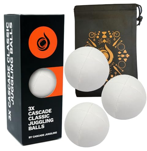 3 x Pro 115 g Cascade Classic Jonglierbälle – Thud Jonglierbälle & Tasche – Set mit 3 Jonglierbällen (weiß)