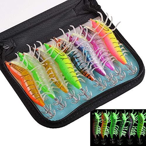8stk Leuchtender Tintenfisch Jighaken Salzwasser Angelköder Kunststoff Glow Shrimp Harter Köder Künstlicher Angelköder Set Octopus Tintenfisch