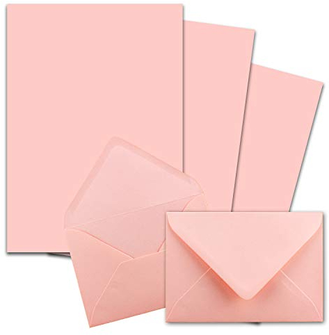 50x Briefpapier-Sets DIN A4 mit C6 Briefumschlägen, Nassklebung - Rosa - mattes Schreibpapier mit Kuverts - FarbenFroh by GUSTAV NEUSER