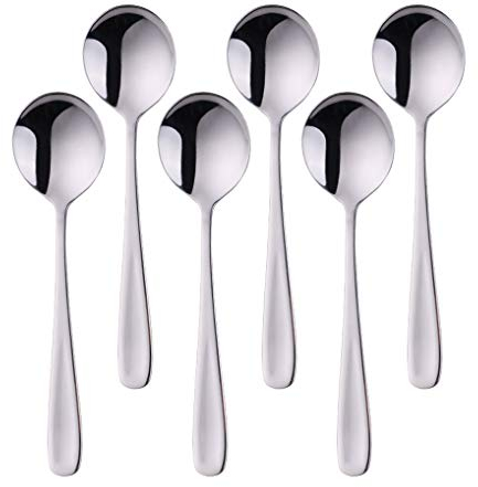 Bisda Cuillère à Soupe Argent Acier Inoxydable 18/10 Cuillère de Table Lot de 6 Cuillère Ronde Cuillère à Céréales Longueur 17,5 CM, Largeur 4,5 CM