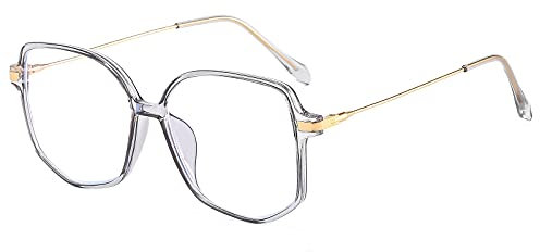 Suertree Blaulichtfilter Distanz Brille Leichte Kurzsichtige Brille Mode Myopia Brillen Metall für Damen Herren Grey -6.0 Dioptrien