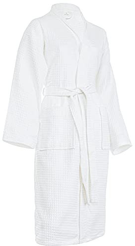 Brandsseller Unisex Bademantel aus Baumwolle XL – Leichter Morgenmantel aus Waffel-Piqué für Damen & Herren – Saunamantel/Hausmantel für Wellness & Zuhause - Weiß