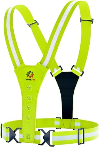 LUMEFIT Reflektierende Weste, Premium-Laufweste mit 360-Grad-Sichtbarkeit, Unisex, Hi-Vis LED-Weste zum Laufen, Radfahren, Wandern, leicht und verstellbar, wiederaufladbarer USB-Akku (gelb)