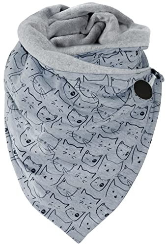 heekpek Schal Damen Winter Dreieck Schal mit Knopf Groß Warmen Dicker Schal Damen Herbst Lässige Winterschal Katzendruck Weicher Schal Button Dreieckschal