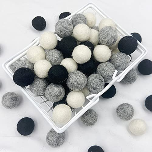 Yulitigy Wolle filzkugeln 2cm 80pc Filz Ball Party Dekor DIY Brauch Filz Ball Heim Dekor Girlande, Weiß, Schwarz, Grau-80pc