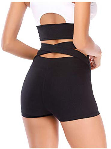 Scrolor Running Cross Women's Workout Yoga High Criss Athletic Shorts Waist Yoga Pants (Black, S)