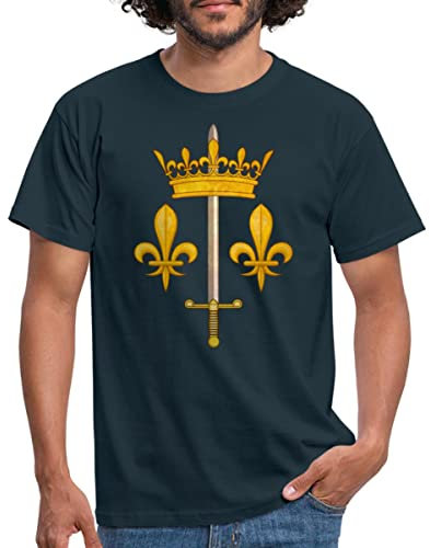 Spreadshirt France Fleur de Lys Blason Jeanne d'arc Couronne de Roi T Shirt Homme, M, Marine