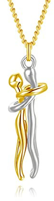 HMOOY Collier Câlin, Collier Pendentif Câlin Affectueux Collier Couple Personnalité pour Elle et Lui Collier Saint Valentin Mode Réglable pour Femmes Hommes (Argent-Or)